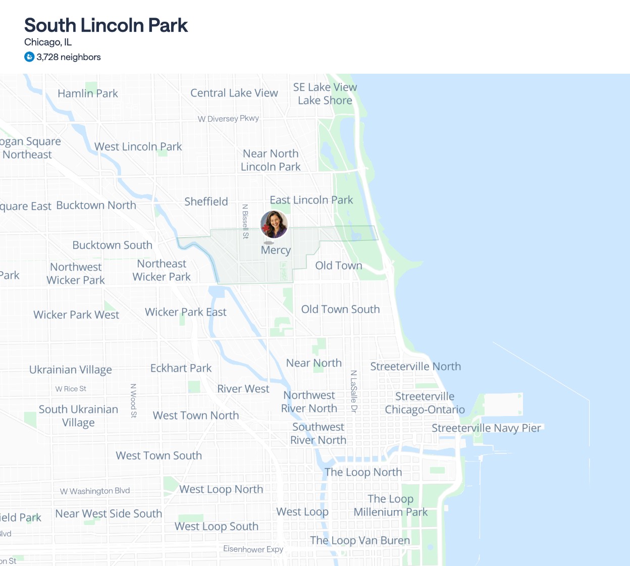 South Lincoln Park page and map screenshot with Ashley’s neighborhood heading