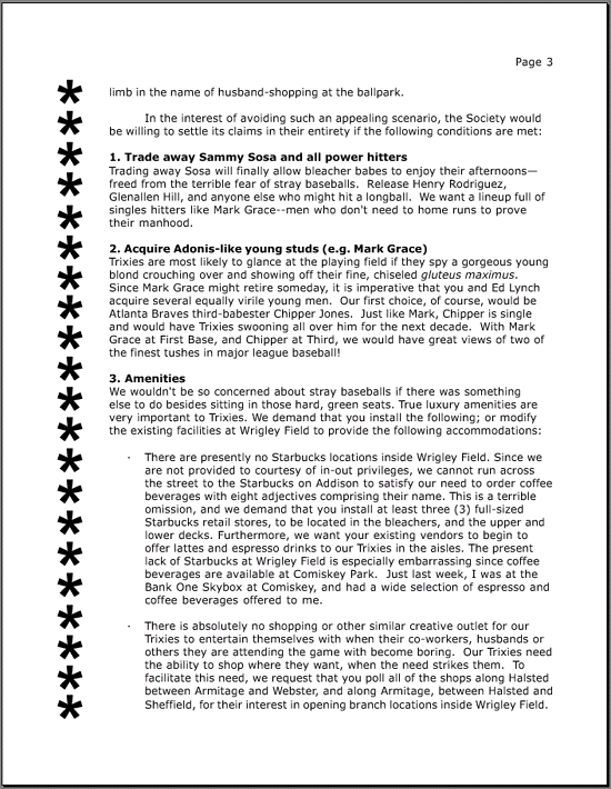 Letter to Cubs Management, page 3