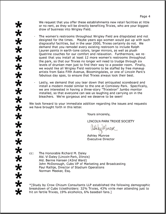 Letter to Cubs Management, page 4