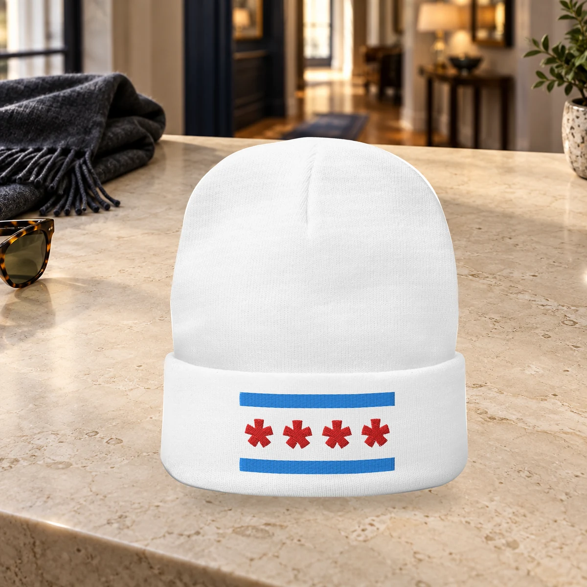 LPTS Four-Star Flag Beanie in a styled setting