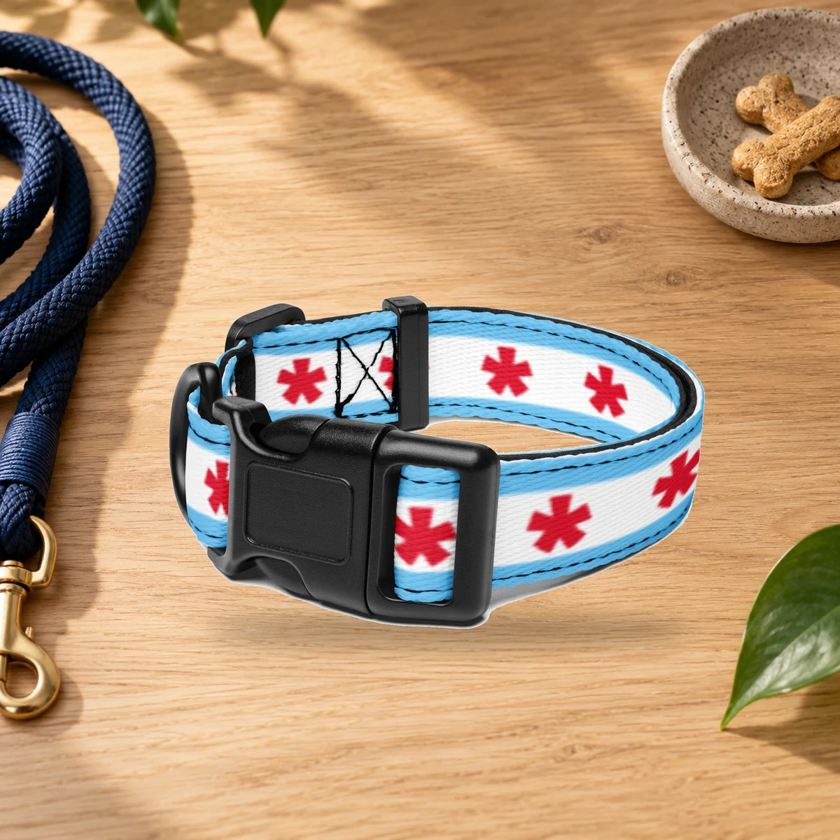 LPTS Chicago Flag Pet Collar in a styled setting